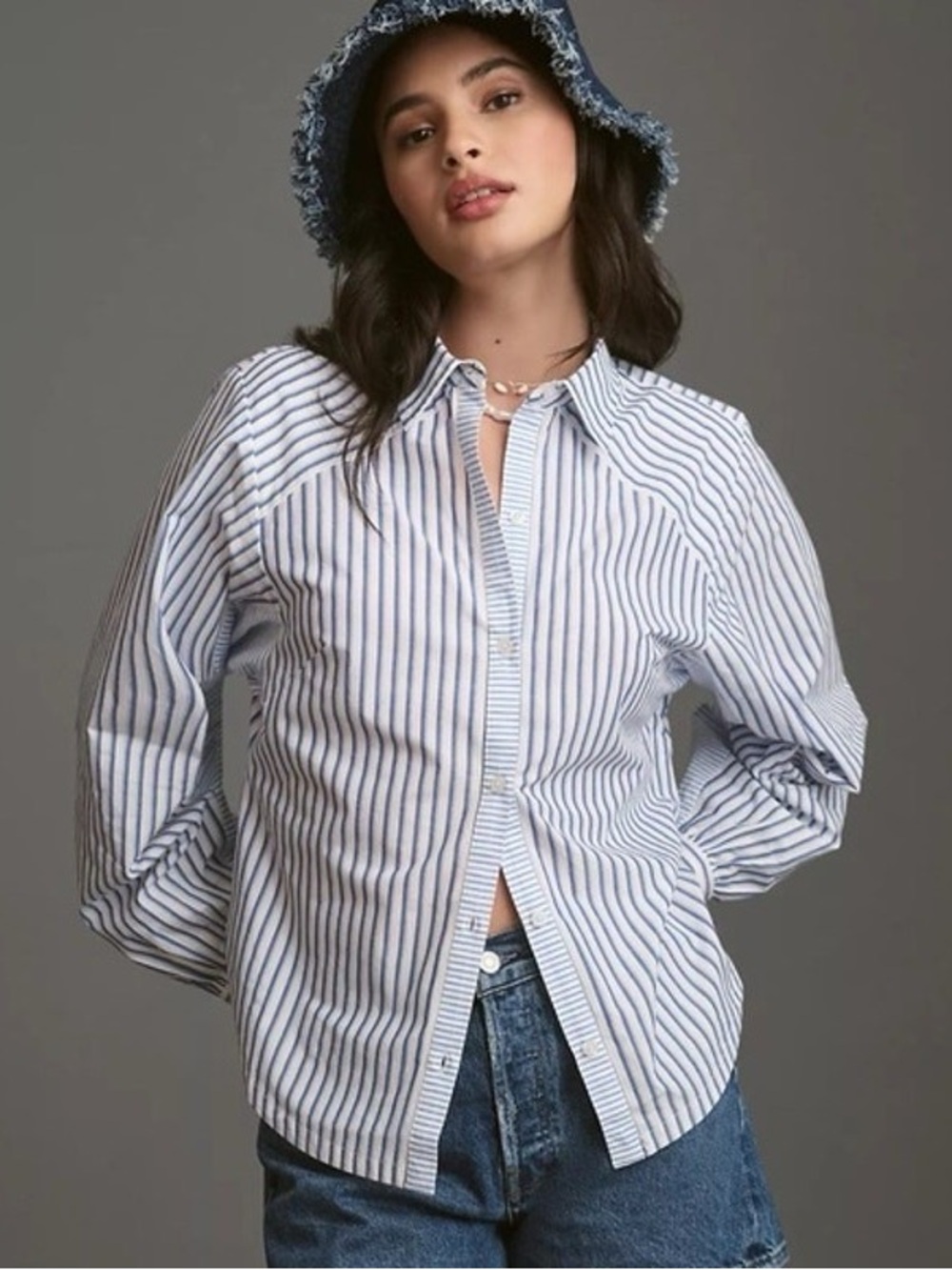 Maeve mixed stripped cutout buttondown shirt - XXS
